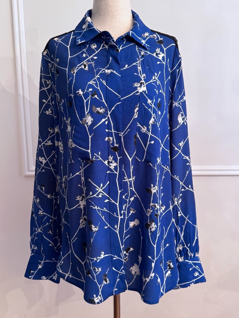 rag & bone New York Blue White Branch Print Oversized Button Down Blouse M